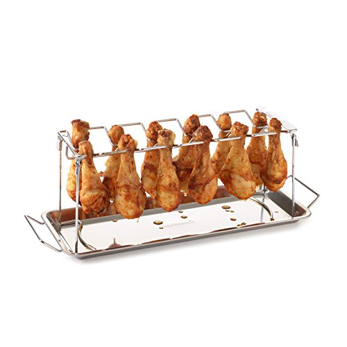 Hähnchenschenkel-Halter Grill-Zubehör Halterung Edelstahl für 12 Hähnchen-Keulen perfekt gegrillte Chicken-Wings klappbar