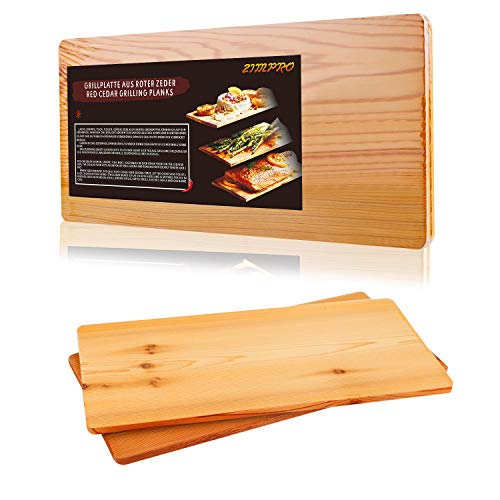 IZIMU Grillbretter,Zedernholzbrett zum Grillen,Räucherbretter aus Zedernholz hergestellt aus 100% natürlichem Red Zedernholz,Grillbretter BBQ (2er Set)