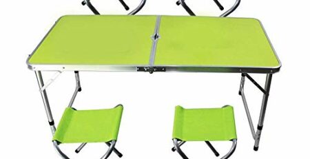 JJSFJH Aluminium Außenklapptisch Pendulum Barbecue Camping Zubehör kann über Klappstuhl beweglichen im Freien Picknick-Tisch Adjustable, Folding Camping Tisch mit 4 Stühlen