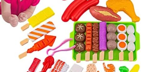 Jildouf BBQ Grill Spielzeug Essen - Fake-Food-Zubehör, Rollenspiel-Grillspielzeug-Set | Grillspiel mit Grillzubehör, interaktives Spielzeug für Kinder, Kochspielset, für Jungen und Mädchen