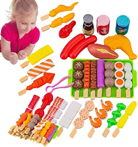 Jildouf BBQ Grill Spielzeug Essen - Fake-Food-Zubehör, Rollenspiel-Grillspielzeug-Set | Grillspiel mit Grillzubehör, interaktives Spielzeug für Kinder, Kochspielset, für Jungen und Mädchen