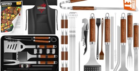 KESSER® Grillbesteck Set 37-teilig Grillzubehör aus rostfreiem Edelstahl Grillset mit Grillzange, Grillwender, 4in1 Grillspatel, Grillgabel, Grill-Spieß, Thermometer, Korkenzieher, Grillmatte & Tasche