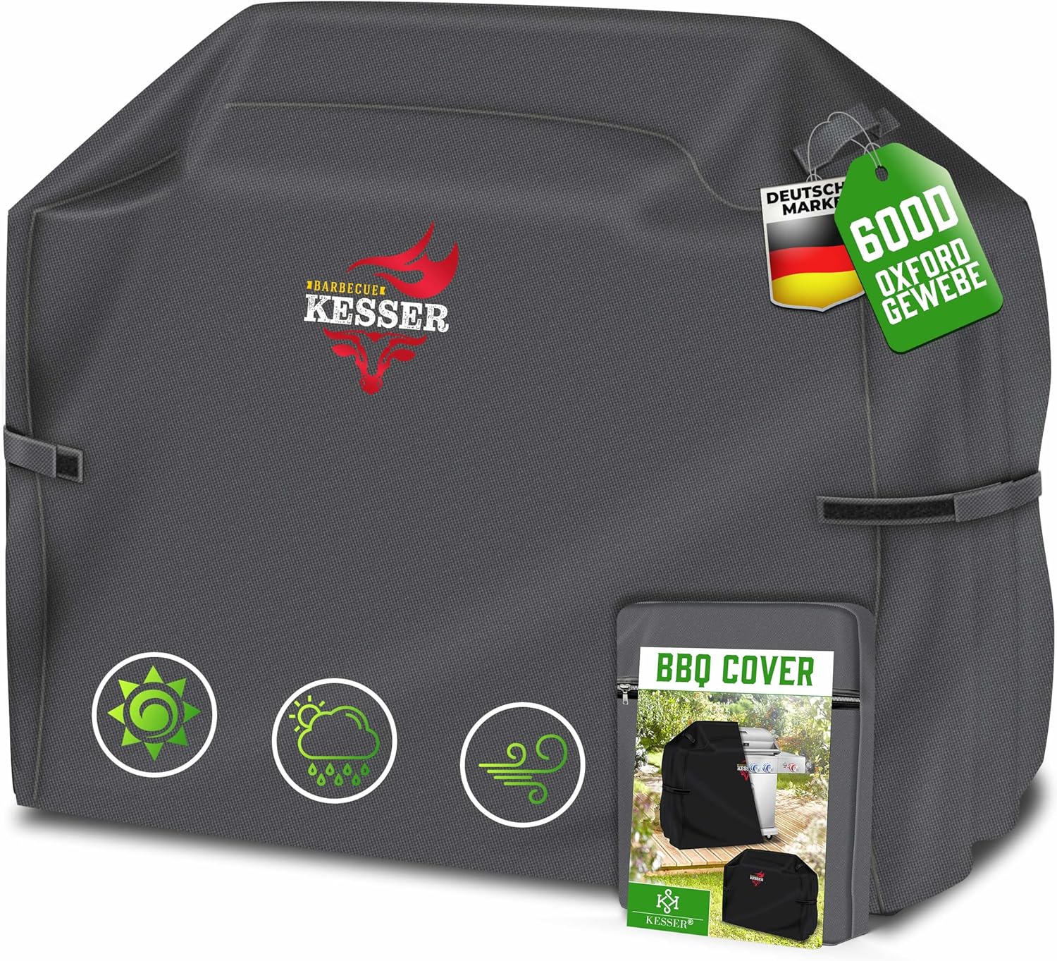 KESSER® Premium BBQ Grillabdeckung Gasgrill Grillhaube Abdeckung Wetterfest - für Weber, Brinkmann, Char Broil Grill Abdeckhaube Schutzhülle | 600D Oxford- Gewebe Reißfest | 132x66x109 cm | Anthrazit