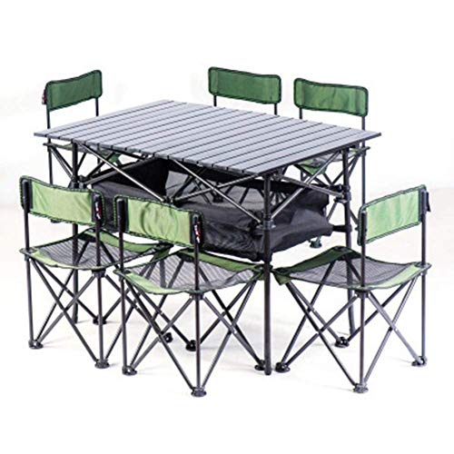 Klappbare Campingtische Tragbare Picknicktische Klappbarer Tisch mit 6 Stühlen für die Verpflegung Camping Trestle Picknickgarten Patio BBQ Party Angeln Lili (Farbe: E)