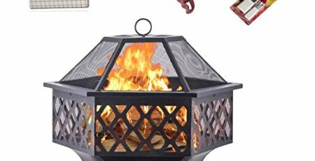 LDIW Garten Terrasse Feuerschale Multifunktional Fire Pit 3 in 1 Feuerstelle Grill Mit Grillrost Funkenschutz Für Heizung BBQ Outdoor Garten Terrasse