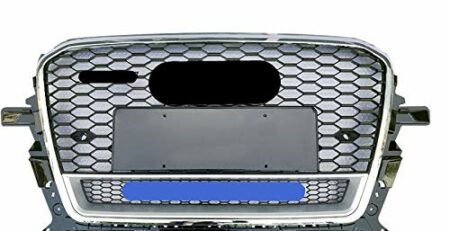 LSJGG Fit for RSQ5 Stil Vorder Sport Sechseckgitter Honeycomb Hood Grill Schwarz gepasst Fit for Audi Q5 / SQ5 8R 2013 2014 2015 2016 2017 Auto-Zubehör Zubehör (Color : Chrome Emblem)