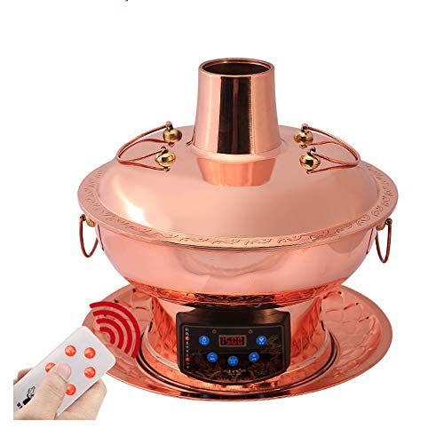 Lamyanran Fondue-Fritteusen Multi-Funktions-Old Beijing Chinese Große Kupfer Traditionelle Holzkohle Hot Pot, Dual-Use-Elektro Charcoal Hot Pot mit Fernbedienung (Size : 32cm)