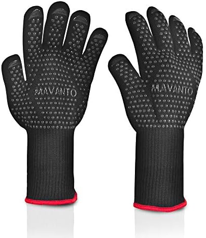 MAVANTO Grillhandschuhe EXTRA LANG hitzebeständig bis zu 500 Grad - perfekt auch am Ofen - Profi BBQ Handschuhe mit Unterarmschutz (Schwarz, L/XL)
