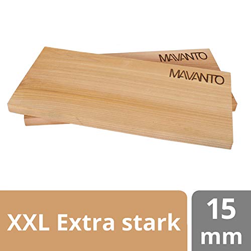 MAVANTO® XXL Grillbretter Räucherbretter - Kanadisches Zedernholzbrett zum Grillen - EXTRA DICK (30x14x1,5cm) langlebig & wiederverwendbar (2er Set)