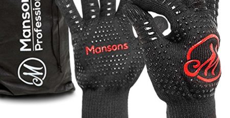Mansons Grillhandschuhe - Extrem hitzebeständige Topfhandschuhe bis 500 °C - Ofenhandschuhe für Küche & Grill - Feuerfeste Kochhandschuhe mit extra langem Unterarmschutz | Hitzeschutzhandschuhe