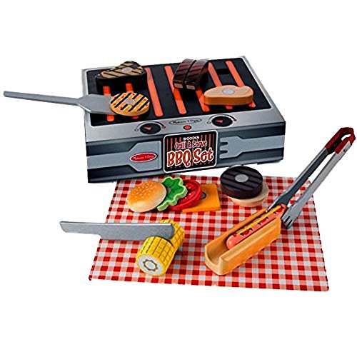 Melissa & Doug BBQ-Set aus Holz zum Grillen & Servieren (Spielzeuglebensmittel aus Holz, 20 Teile)