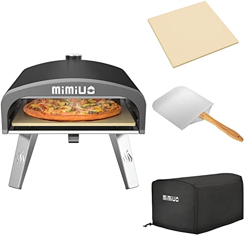 Mimiuo Gas Pizzaofen mit Pizzastein und Pizzaschaufel, Pizza Ofen für Garten,Outdoor, Gas Pizza Oven,schwarz