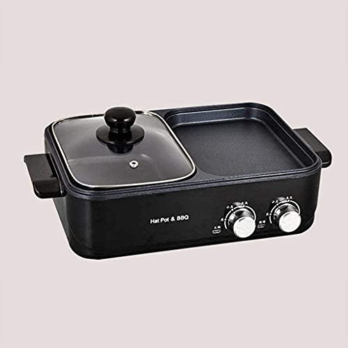 Mini-Hottopf mit Grill 2 in einem elektrischen rauchlosen Grill und Hot Pot-Doppel-Temperaturregelung BBQ Shabu Pot mit Teiler 1200w, eignet sich for 2-3 Personen (Size : Black)