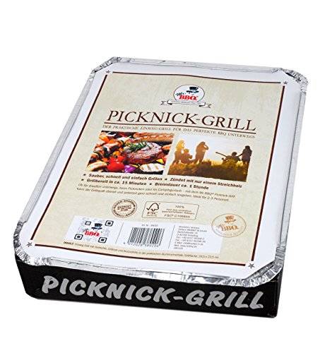 Mr. BBQ Einweg-Grill, Handliche Einweg-Grills mit Kohle und Anzünder, Picknick Grill