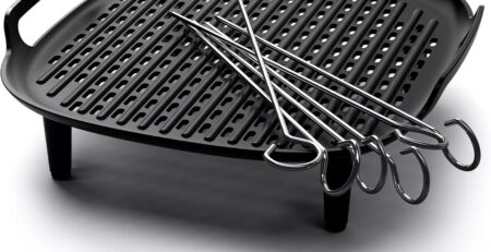 Philips Airfryer-Zubehör-Grillkit XXL, Antihaft-Grillplatte, doppellagiges Kochen, mit 6 Spießen, spülmaschinenfest, Rezept-App, schwarz (HD9959/00)