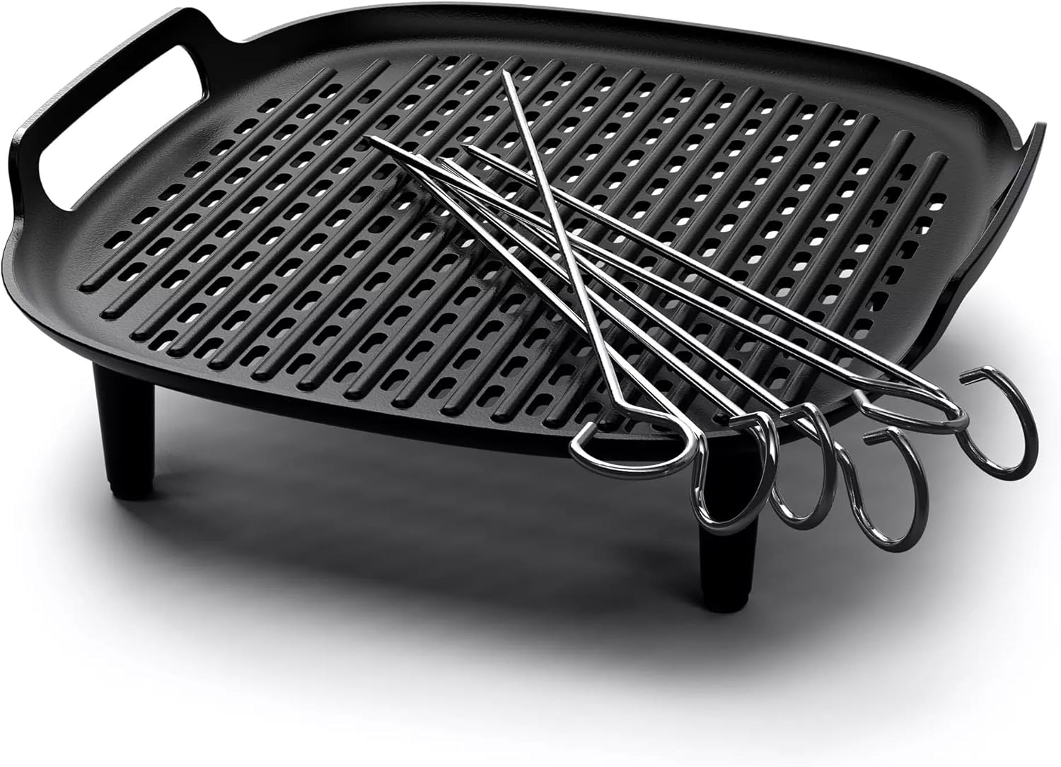 Philips Airfryer-Zubehör-Grillkit XXL, Antihaft-Grillplatte, doppellagiges Kochen, mit 6 Spießen, spülmaschinenfest, Rezept-App, schwarz (HD9959/00)