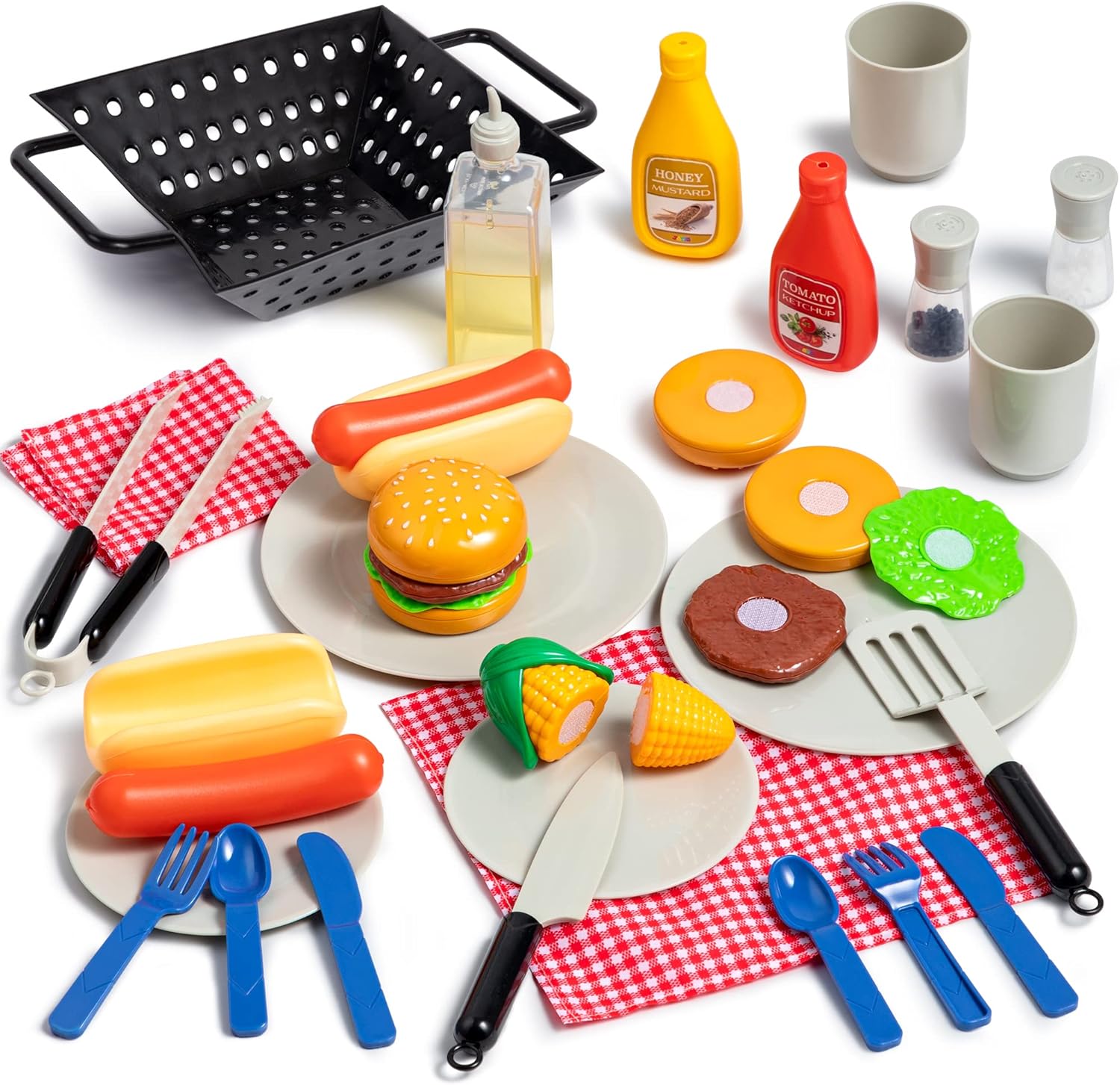 Play-Act 27 PCS Kids BBQ Grill Spielset Backyard Barbecue Spielset Grill Spielzeug Set für Kleinkinder