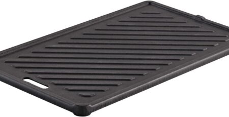 RÖSLE Grillplatte VIDERO G2-P, Hochwertige Grillplatte aus Gusseisen für Fleisch und kleine Grillstücke, Grillbranding, Platte beidseitig verwendbar, Schwarz, 32 x 19 x 1.4 cm