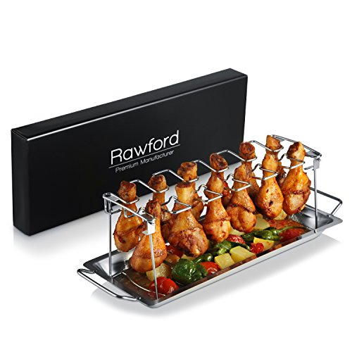 Rawford Hähnchenschenkel Halter mit Platz für 12 Keulen - Hähnchenkeulen Halter für perfekt gegrillte Chicken Wings - Zusammenlegbarer Hähnchenschenkelhalter aus Edelstahl - Leg Roaster (normal Size)