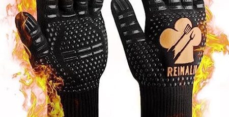 Reinalin Grillhandschuhe Hitzebeständig bis 800°C, Ofenhandschuhe Topfhandschuhe Feuerfeste Handschuhe BBQ Handschuhe Kochhandschuhe Backhandschuhe Backofenhandschuhe, aus Baumwolle, Gold