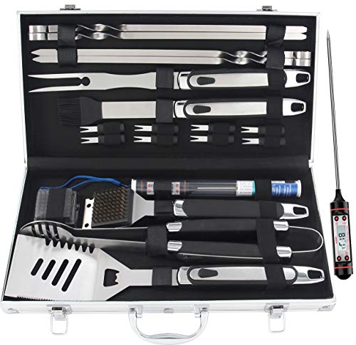ROMANTICIST 29-teiliges Grillzubehör-Set - Teppanyaki Spatel, Schaber, Presse, Reinigungsbürste & Tragetasche