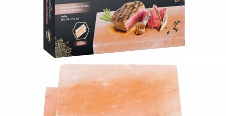 SalNatural Gourmet Salz Grillsteine 20x10x2,5cm (2er Pack) Original Kristallsalz aus dem Vorgebirge des Himalaya* Salzstein zum grillen. BBQ Grillplatte | Premium Geschenkbox