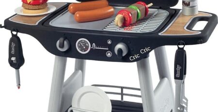 Smoby - Barbecue Kindergrill - Grill mit mechanischen Kunststoff-Flammen und Grillbesteck, 18 Zubehörteilen, für Kinder ab 3 Jahre