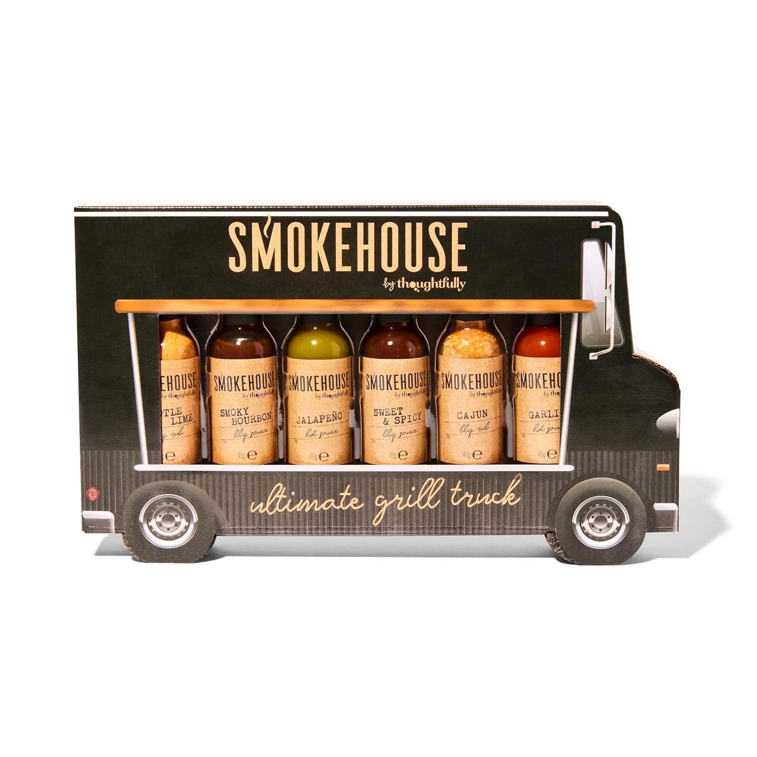 Smokehouse by Thoughtfully - Gourmet Ultimate Grill Truck Geschenkset, lustige Verpackung in Form eines Food Trucks, inklusive BBQ Rubs, BBQ Saucen und scharfen Saucen, 6er-Set