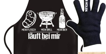 Soreso Grillschürze für Männer lustig im Grillset Geschenk Grillzubehör Grillmütze Schürze Handschuh