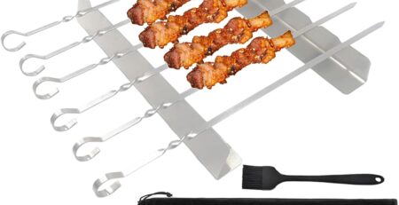 Spieß Rack, Grill Kabob Rack - Edelstahlspießständer | Wiederverwendbare Kochvorräte, tragbares Grillzubehör für Familienversammlungen, Picknick im Freien