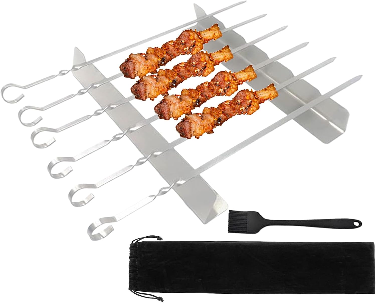 Spieß Rack, Grill Kabob Rack - Edelstahlspießständer | Wiederverwendbare Kochvorräte, tragbares Grillzubehör für Familienversammlungen, Picknick im Freien