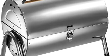 TecTake Edelstahl BBQ Grill mit großer Doppelgrillfläche Holzkohlegrill Grilltonne Silber