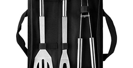 WAK Robustes Grillwerkzeug-Sets, extra dicke Edelstahlspatel, Gabel und Zange, nützliches Grillzubehör-Set mit tragbarer Tasche, für Outdoor- oder Familiengrill, perfekte Grillgeschenke