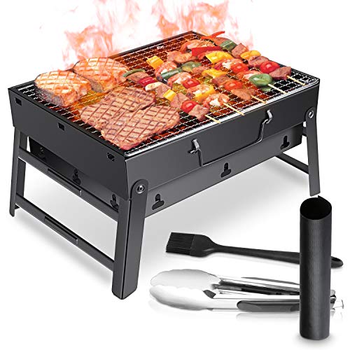 WOSTOO Holzkohlegrill,BBQ Grill Charcoal Grill Picknickgrill Tragbar Klappgrill Grill Portable Campinggrill für Hausgärten BBQ Outdoor Beach Party usw-Schwarz