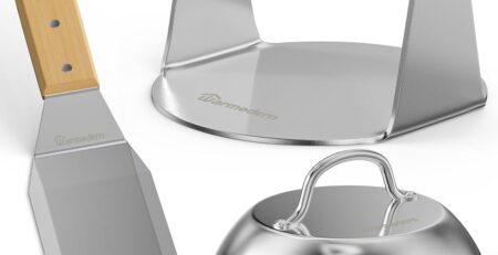 Warmodern Burgerpresse Set 3-TLG aus Edelstahl inkl.5,5 Zoll Round Smash Burger Press, Burgerglocke, Wender, Professionelles Edelstahl Burgerpresse Grillzubehör für Leckere Hamburger, Pattie