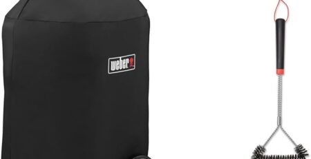 Weber Premium Grillabdeckhaube für Ø 57cm Holzkohlegrills & Three-Sided Grill Brush Dreiseitige Grillb rste, 46 cm, Schwarz/Silber, 6278