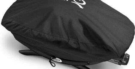 Weber Premium Grillabdeckhaube für Q100 / 1000 Serie, atmungsaktiv UV- & wasserbeständig, Schutz for Wind & Wetter, mit Klettverschluss zum Befestigen, Grillcover, BBQ-Abdeckung - Schwarz (7117)