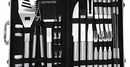 Yuefensu BBQ Grillzubehör Werkzeugset BBQ Grill Tools Kit 20 stücke Edelstahl BBQ Werkzeuge Set mit Aufbewahrungskoffer (Farbe : 27pcs, Size : 43 * 27 * 8cm)
