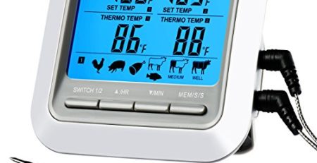 Fleischthermometer TOPELEK Bratenthermometer Grillthermometer 2 Sonden Haushaltsthermometer Temperatur Voreinstellung, Countdown Timer, Instant Read-Out, Magnetische Montagedesign für Küche, Grill