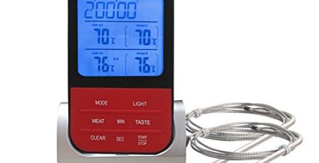 Grillthermometer Digital Wasserabweisend 5S Barbecue Grill Thermometer Fleischthermometer, LED-Anzeige, °C/°F Umschaltbar, Lange Edelstahl Probe für Garten Grillen, Backen, Ofen, Kochen, Steak usw … (Rot)