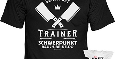 Tini - Shirts Griller Sprüche-Tshirt - lustiges Grill-Set - Griller Partyshirt : Grillsport Trainer Schwerpunkt Bauch-Beine-PO - Bekleidung Grillen Grill Zubehör + Mini Flaschenshirt Gr: XL