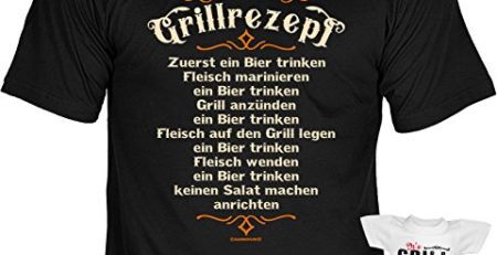 Tini - Shirts Griller Sprüche-Tshirt - lustiges Grill-Set - Griller Partyshirt : Mein Grillrezept - Zuerst Ein Bier Trinken - Bekleidung Grillen Grill Zubehör + Mini Flaschenshirt Gr: L