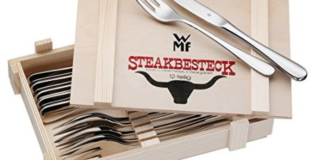 WMF Steakbesteck 12-teilig Steakgabel Steakmesser für 6 Personen in Holzkiste Cromargan Edelstahl rostfrei poliert